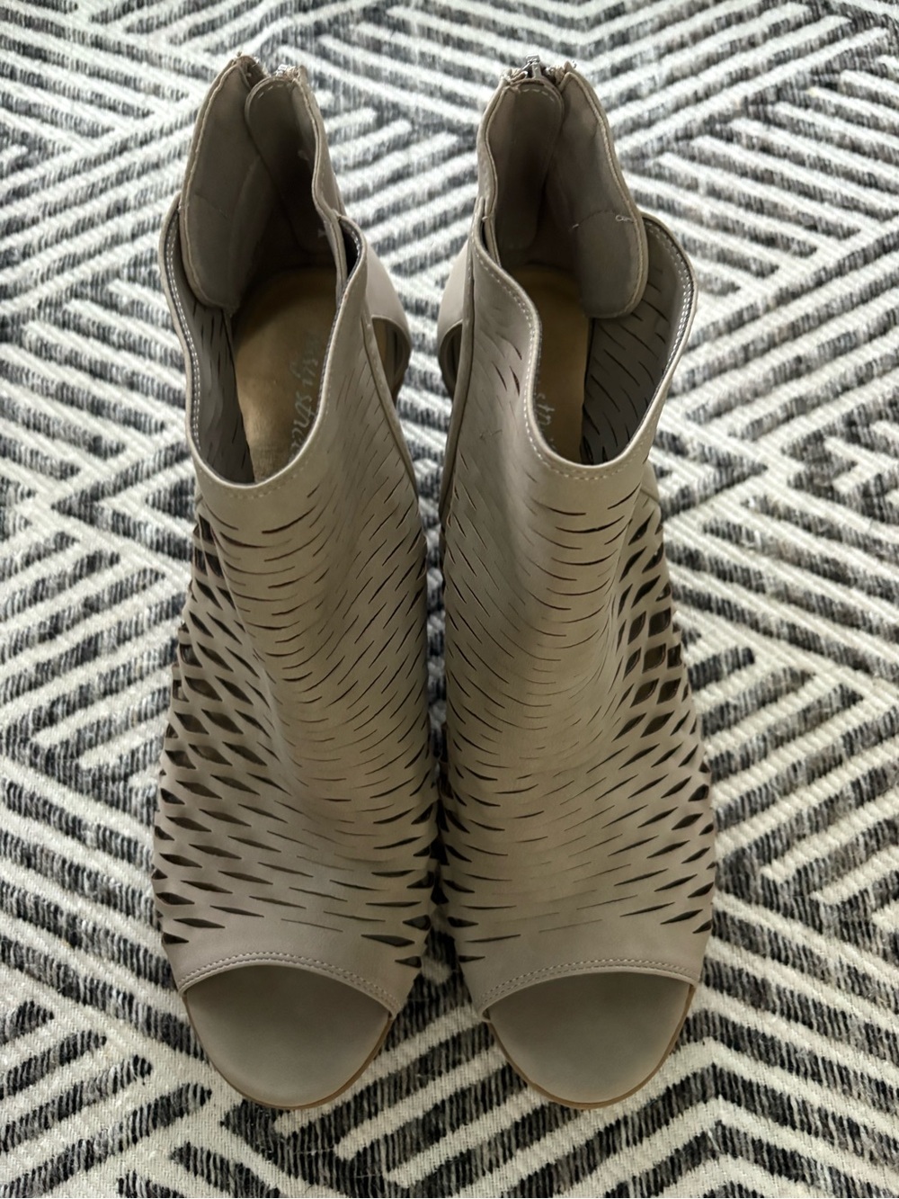 easy street Taupe Cutout Peep-Toe Ankle Booties